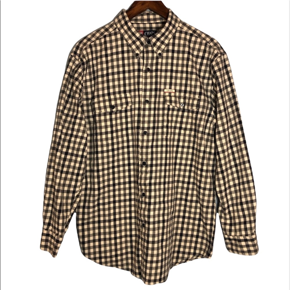 Chaps Black/Gray/Cream Gingham Button-down Mens L